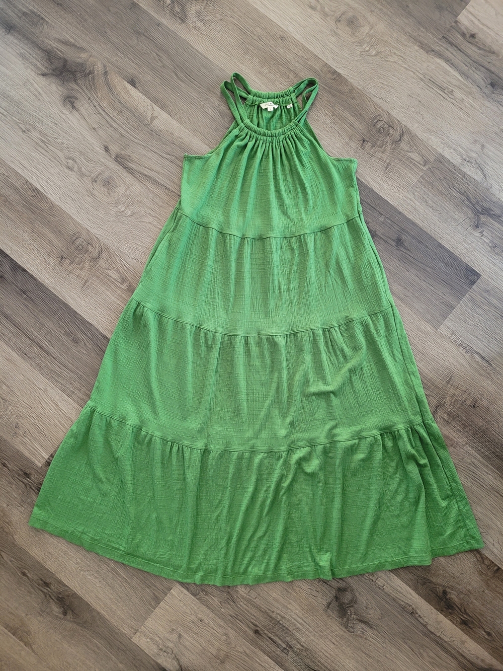 Max Studio London Green Tiered Halter Maxi Dress Pockets Large - Picture 2 of 8